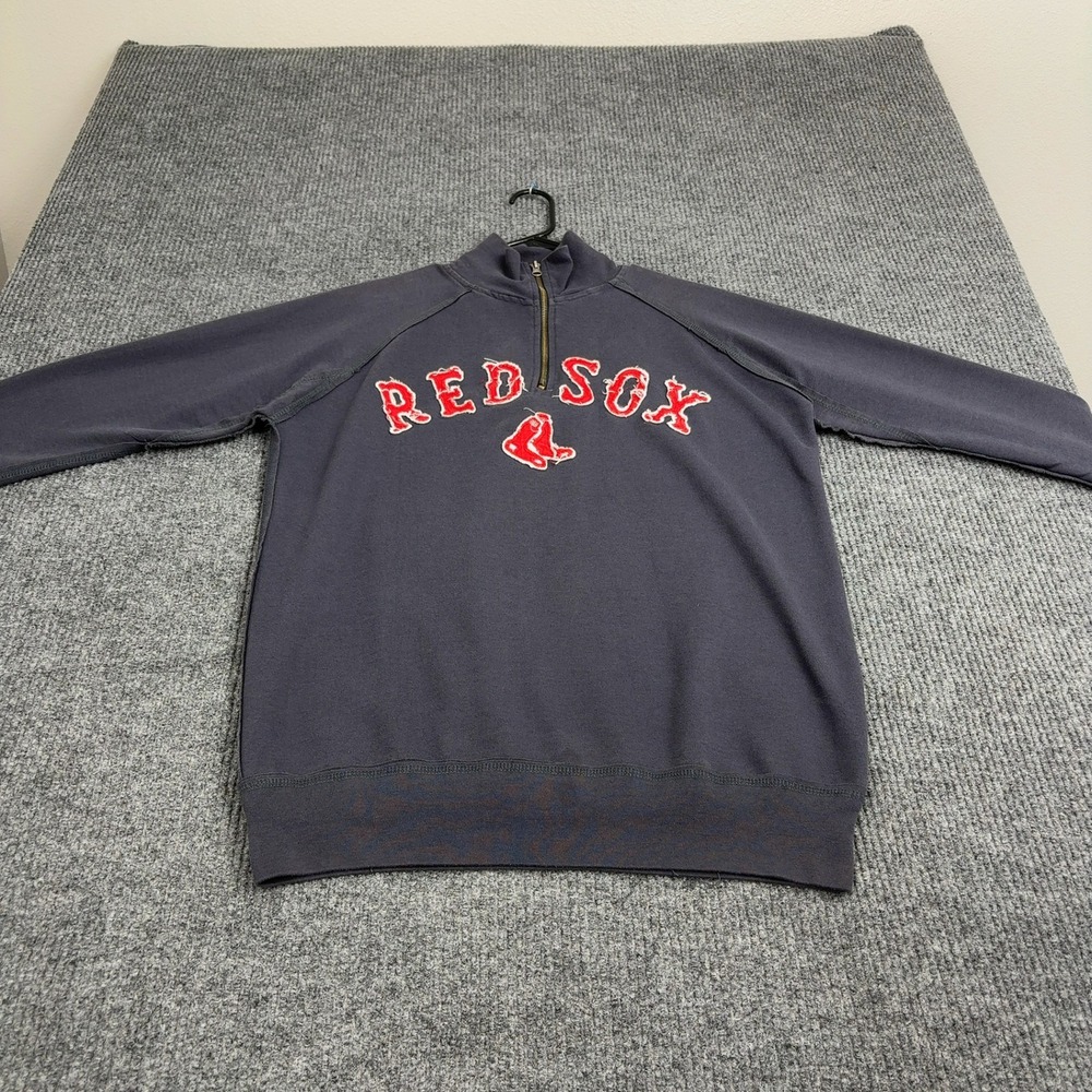 Boston Red Sox Wright & Ditson Quarter Zip Pullover Mens L Navy Cotton Mock Neck